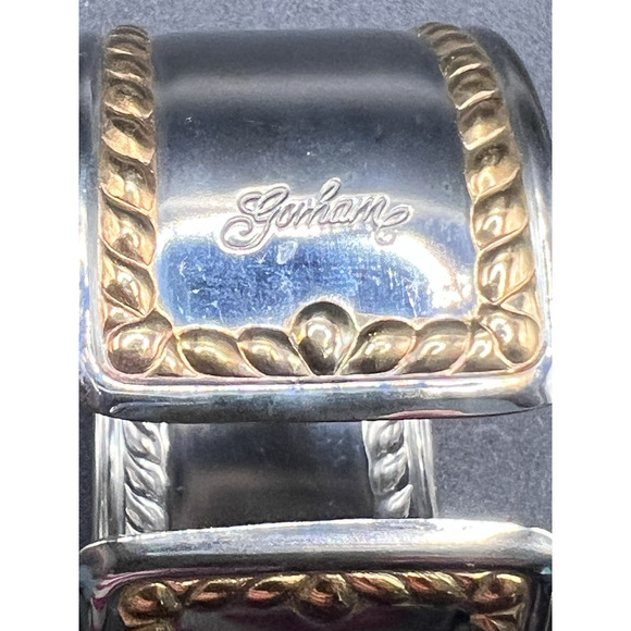 Set of 4 Signed GORHAM Silver & Gold Ribbon Edge Napkin Rings Holders - Picture 4 of 5